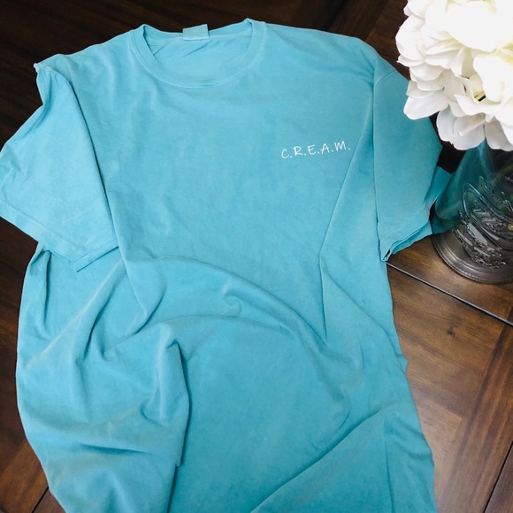Oversized tee- worn wash teal C.R.E.A.M. Logo - Picture 1 of 3
